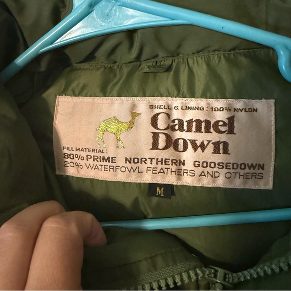 Vtg CAMEL Men's Goose Down Feathers Puffer Jacket Zip/Snap Pocket Size M hooded - Picture 9 of 14